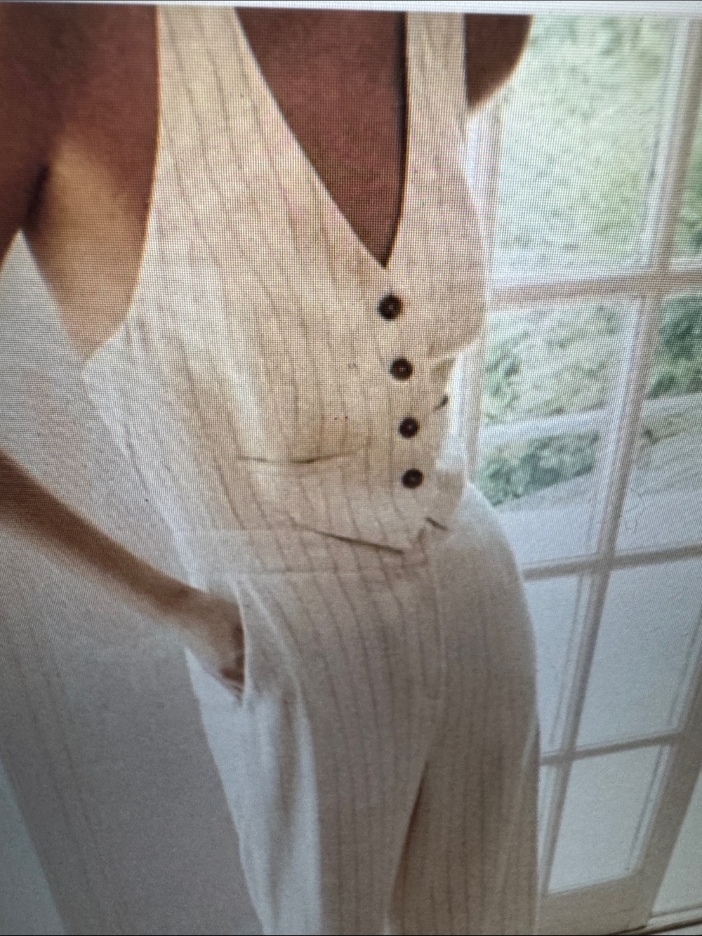 Zara Cream Pinstripe Wide Leg Jumpsuit - Picture 3 of 8